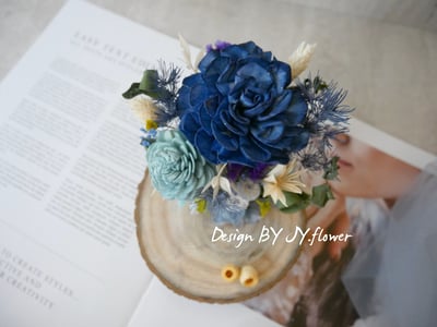 乾燥花名片座【紳藍】3