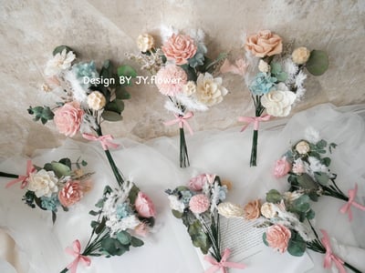 自然型手綁不凋花分束捧花【柔光森林】2