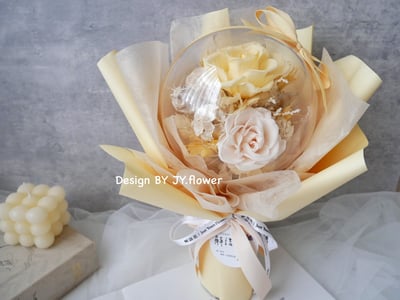 波波球小款永生玫瑰花束【柔黃燕麥】3