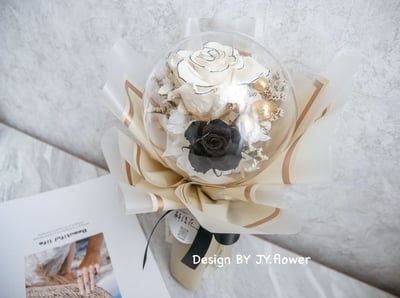 波波球小款小香風永生玫瑰花束【奢華白金】1