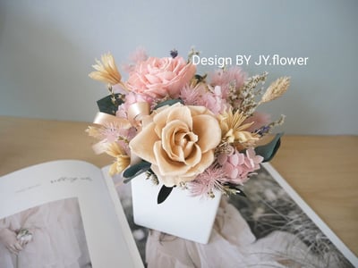 中小型乾燥永生盆花【柔粉燕麥】1