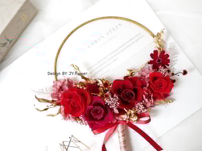 永生花中式團扇花【華麗紅金】2