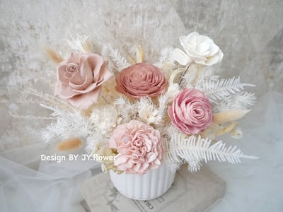 中大型圓盆永生乾燥盆花【微光往事】1