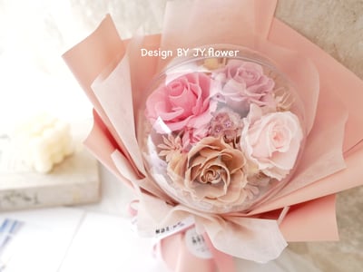 波波球小款永生玫瑰花束【輕裸櫻粉】2