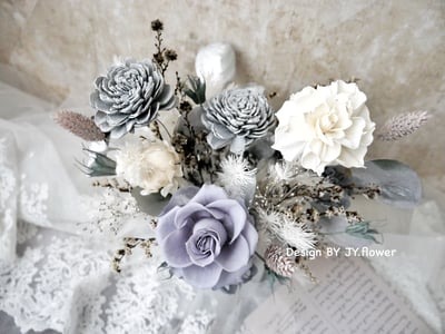 中大型圓盆永生乾燥盆花【霧感冷灰】2