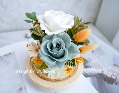 永生玫瑰水晶球玻璃罩夜燈【薄荷森林】2