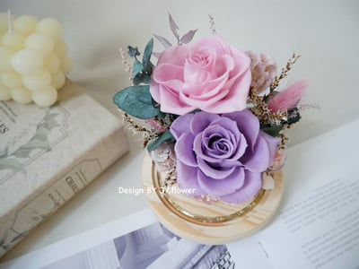 永生玫瑰水晶球玻璃罩夜燈【霧紫粉晶】4