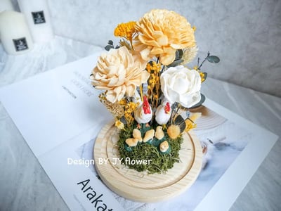 乾燥花長型玻璃罩帶路雞夜燈【燦爛如昔】3