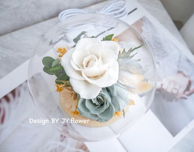 永生玫瑰水晶球玻璃罩夜燈【薄荷森林】3