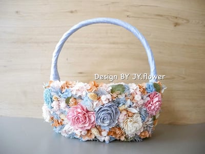 乾燥花喜糖籃【寧靜粉藍】1