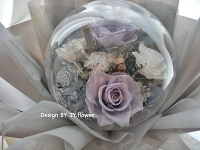 波波球大款豐盛版永生玫瑰花束【煙白霧灰】2