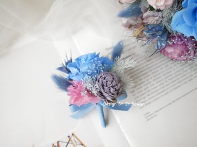 自然型手綁不凋捧花【蔚藍紫粉】3