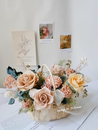 中型永生花提籃花【細語溫柔】1