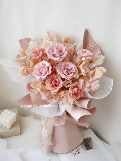 大型韓式永生玫瑰花束【朦朧霧粉】3