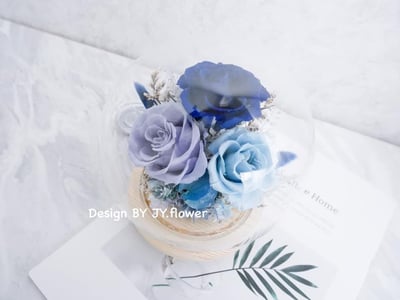 永生玫瑰水晶球玻璃罩夜燈【靜謐藏藍】1