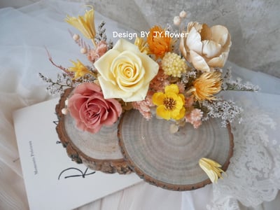 雙層木片永生玫瑰名片座【暖杏】2