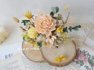 雙層木片乾燥花名片座【甜橙】2