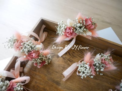 小花款永生乾燥手腕花【粉黛】2