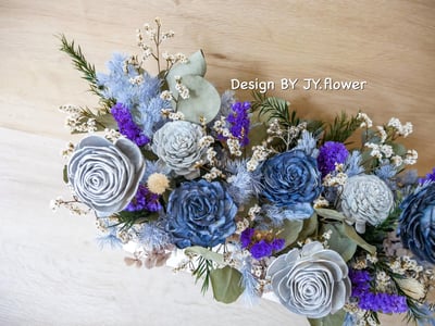 大型長盆乾燥花盆花【魅力紳藍】2