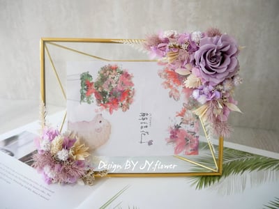 永生玫瑰繡球金色仿舊玻璃相框【霧紫】1