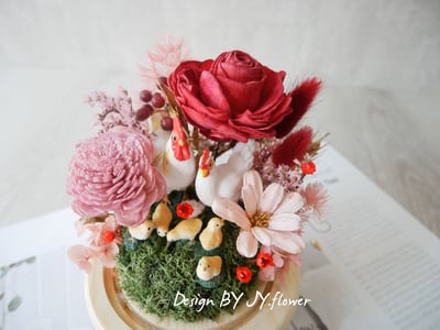 乾燥花水晶球玻璃罩帶路雞夜燈【豐盛富足】4