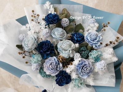 大型藍黑色乾燥花束【時尚藍調】2