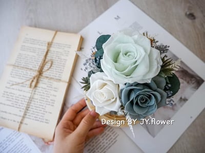 永生玫瑰水晶球玻璃罩夜燈【薄荷森綠】3