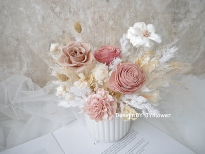 中大型圓盆永生乾燥盆花【微光往事】1