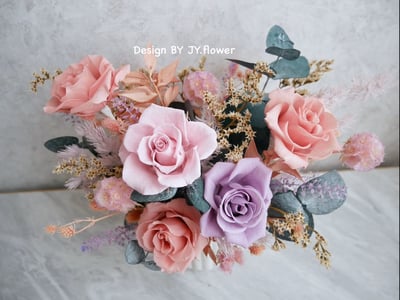 中大型圓盆永生玫瑰盆花【霧紫粉晶】2