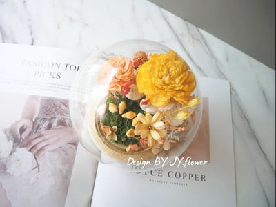 乾燥花水晶球玻璃罩帶路雞夜燈【金雞報喜】4