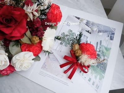 自然型手綁乾燥花分束捧花【嫣紅柔綠】5