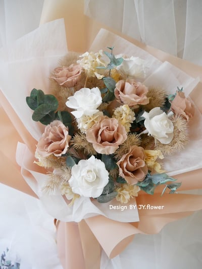 大型永生玫瑰花束【可可栗棕】3