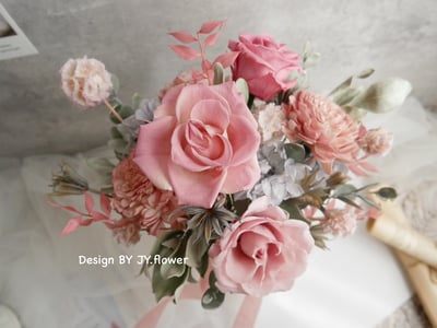 自然型手綁韓式不凋捧花【霧紗粉紫】2