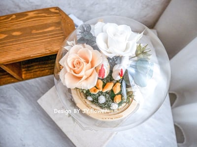 永生玫瑰水晶球玻璃罩帶路雞夜燈【溫柔香檳】5