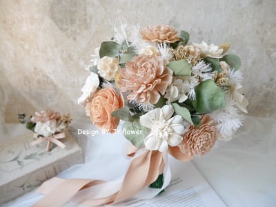 自然型手綁乾燥花分束捧花【氣質膚粉】5