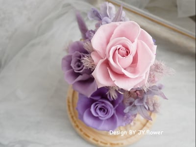 永生玫瑰長型玻璃罩夜燈【霧紫粉晶】3