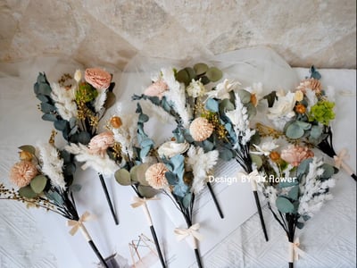 自然型手綁乾燥花分束捧花【可可膚粉】4