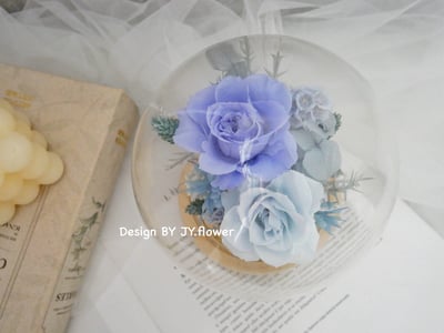 永生玫瑰水晶球玻璃罩夜燈【寒冰灰藍】3