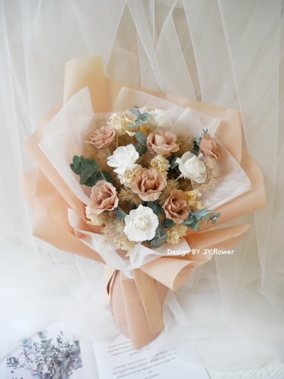 大型永生玫瑰花束【可可栗棕】2