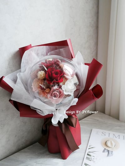 波波球大款永生玫瑰花束【嫣紅玫粉】2