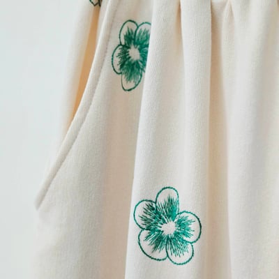 純棉小花刺繡鬆緊寬褲2