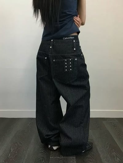 卯釘條紋落地褲2