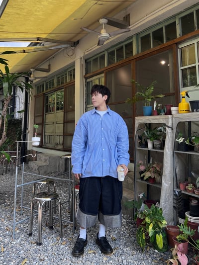 抓摺條紋廓形襯衫6