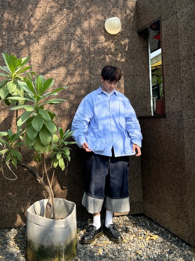 抓摺條紋廓形襯衫9