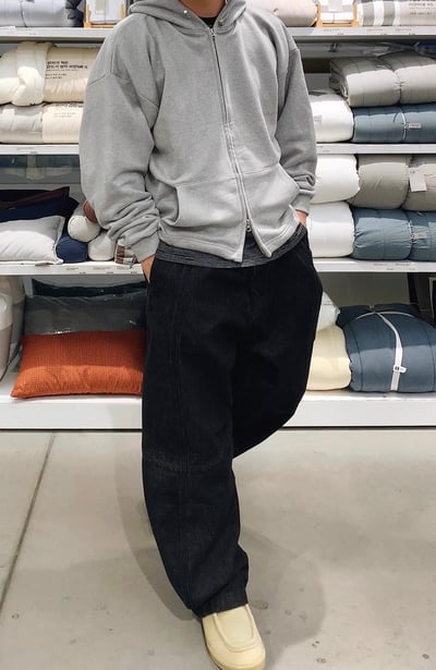 🇰🇷⭐️腰帶設計十字拼接線闊腿牛仔褲（男女款）7