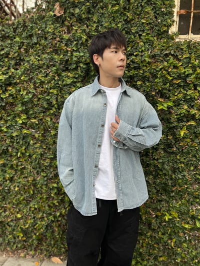 條紋水洗春季棉質襯衫外套7