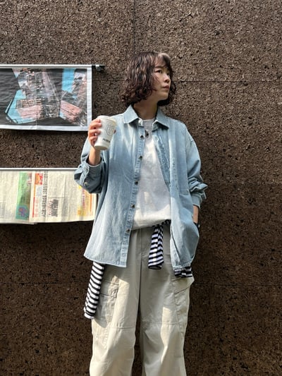 條紋水洗春季棉質襯衫外套1