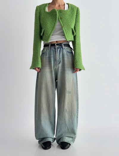 『現貨』🇰🇷 奶油骯髒做舊水洗牛仔褲4