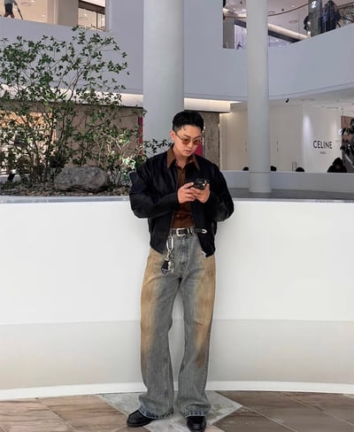 dirtyfit鏽漬印染做舊水洗直筒牛仔褲1