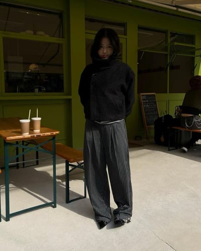 直條細紋高級闊腿西褲7